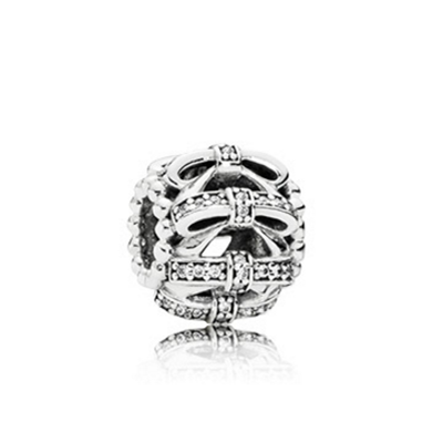 Pandora OPENWORK BOW SILVER CHARM WITH CLEAR CUBIC ZIRCONIA